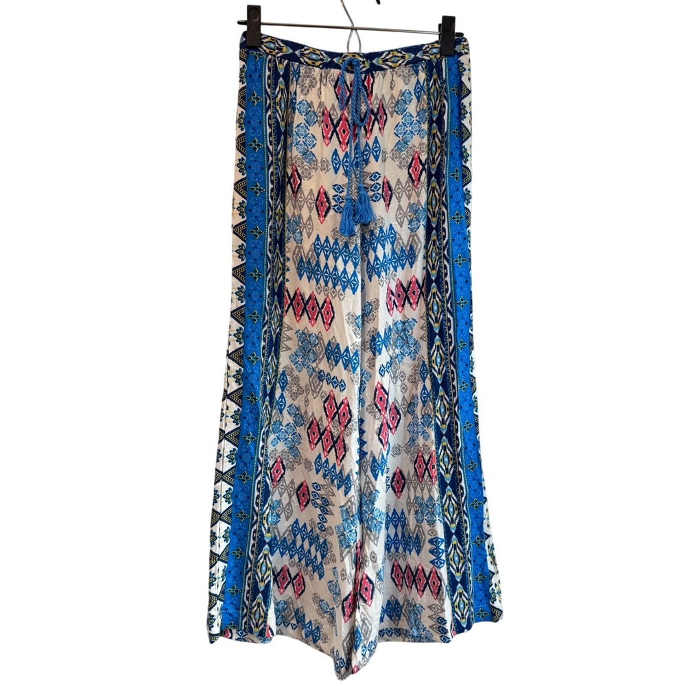Flying Tomato Wide Leg Palazzo Pants Bohemian Print Tassel Drawstring‎ Small